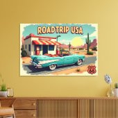Retro Amerikaanse Road Trip Canvas Afdruk (Insitu (Woonkamer))