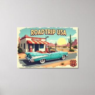 Retro Amerikaanse Road Trip Canvas Afdruk