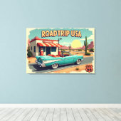 Retro Amerikaanse Road Trip Canvas Afdruk (Insitu (Houten vloer))