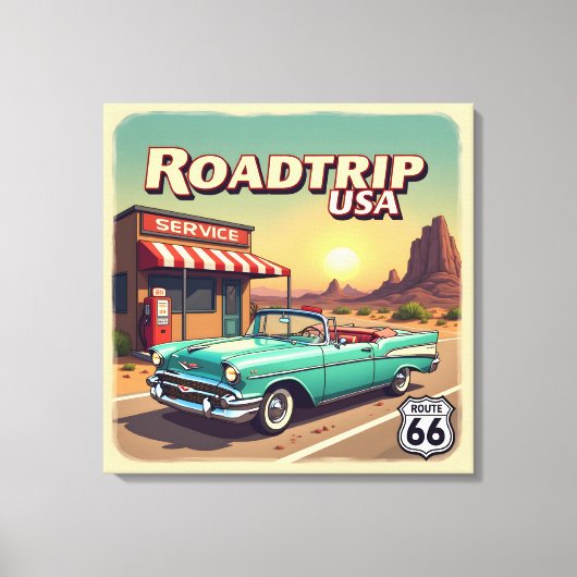 Retro Amerikaanse Road Trip Pop Art Canvas Afdruk (Voorkant)