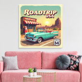Retro Amerikaanse Road Trip Pop Art Canvas Afdruk (Insitu (Woonkamer))