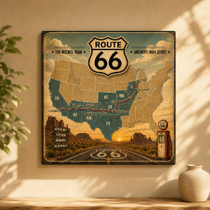 Retro Amerikaanse Snelweg Reis Kunst Poster