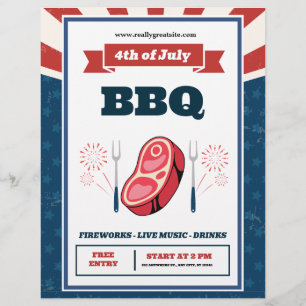 Retro Amerikaanse Vlag, 4 juli BBQ-feest Flyer