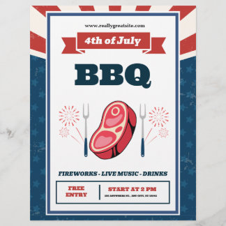 Retro Amerikaanse Vlag, 4 juli BBQ-feest Flyer
