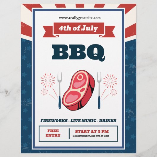 Retro Amerikaanse Vlag, 4 juli BBQ Party Flyer (Voorkant)