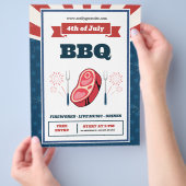 Retro Amerikaanse Vlag, 4 juli BBQ Party Flyer (Hand)