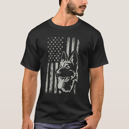 Retro Amerikaanse vlag Duitse herder Moeder 4 juli T-shirt (Voorkant)