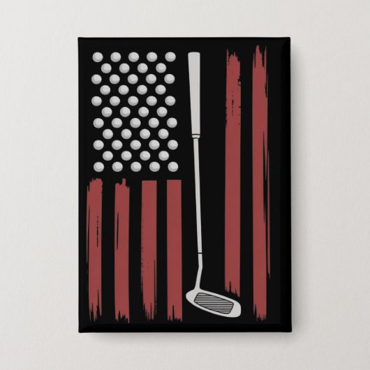 Retro Amerikaanse Vlag Golf Golfer Grappige Golfcl Button (Voorkant)