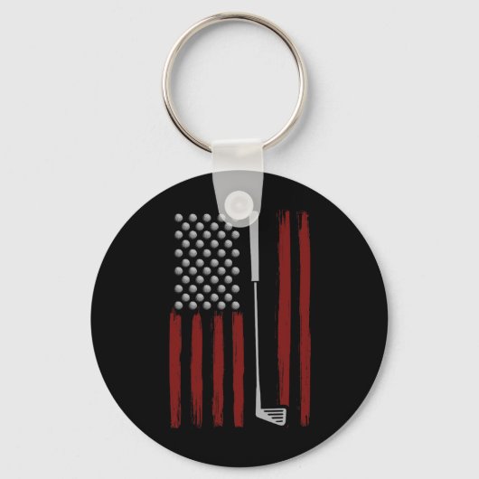 Retro Amerikaanse Vlag Golf Golfer Grappige Golfcl Sleutelhanger (Voorkant)