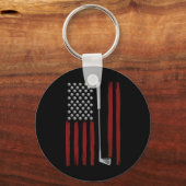 Retro Amerikaanse Vlag Golf Golfer Grappige Golfcl Sleutelhanger (Voorkant)