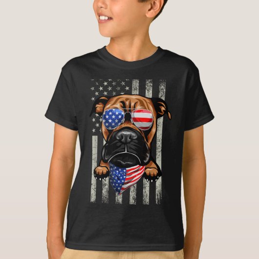 Retro Amerikaanse Vlag Grappige Boxer 4 juli T-shirt (Voorkant)