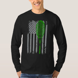 Retro Amerikaanse vlag met Tennis Racket Tien T-shirt