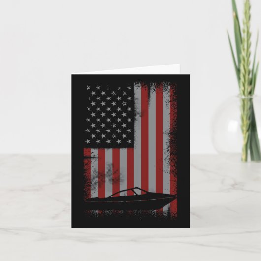 Retro Amerikaanse vlag motorboot cadeau voor boot Kaart (Voorkant)