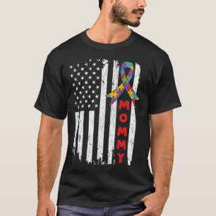 Retro Amerikaanse Vlag Steun Autisme Bewustzijn Mo T-shirt