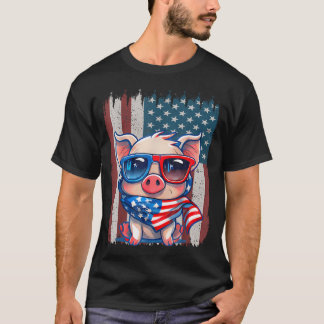Retro Amerikaanse Vlag Varken Vader Moeder 4De Van T-shirt