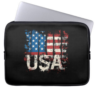 Retro Amerikaanse Vlag Verenigde Staten 4 juli Laptop Sleeve