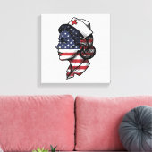 Retro Amerikaanse Vlag Verpleegster Profiel Vector Canvas Afdruk (Insitu (Woonkamer))