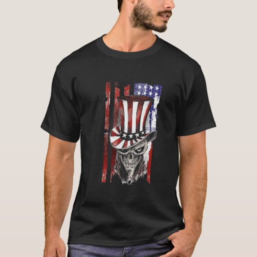  retro Amerikaanse vlaggenschedel ,patriottisch T-shirt (Voorkant)
