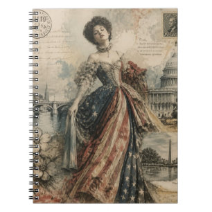 Retro Amerikaanse Vrouw Patriottische Postkaart Ku Notitieboek