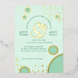 Retro Ampersand Green Circles Trouwgoud Folie Uitnodiging