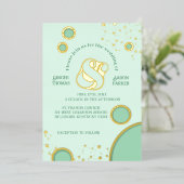 Retro  Ampersand Green Circles Trouwgoud Folie Uitnodiging (Staand Voorkant)