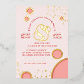 Retro Ampersand Roze Cirkels Trouwfeest Goud Folie Uitnodiging (Voorkant)