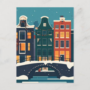 Retro Amsterdam City Art Canal Houses Briefkaart