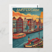 Retro Amsterdam, Nederland Briefkaart (Voorkant / Achterkant)