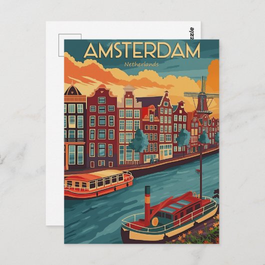 Retro Amsterdam, Nederland Briefkaart (Voorkant / Achterkant)