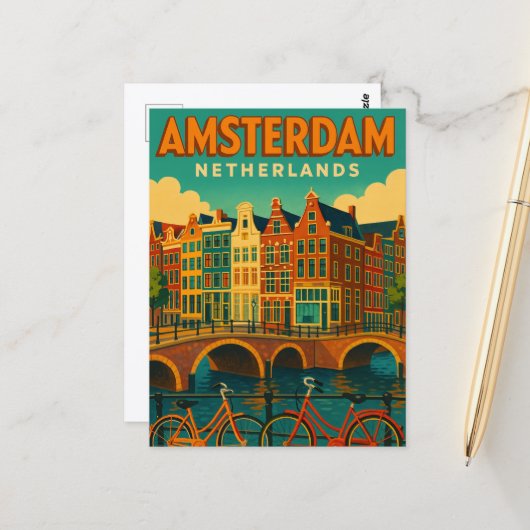 Retro Amsterdam Nederland Briefkaart (Voorkant / Achterkant in situ)