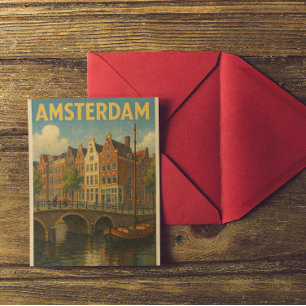 Retro Amsterdam Nederland Grachten Briefkaart