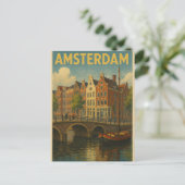 Retro Amsterdam Nederland Grachten Briefkaart (Staand voorkant)