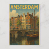 Retro Amsterdam Nederland Grachten Briefkaart (Voorkant)