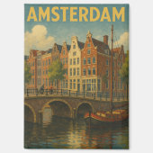 Retro Amsterdam Nederland Grachten Magneet (Voorkant)