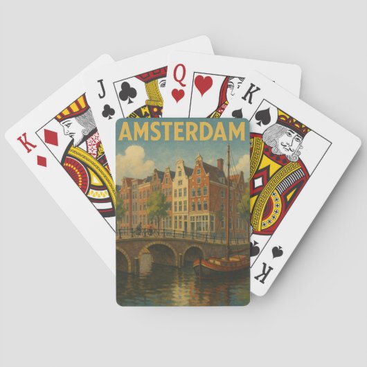 Retro Amsterdam Nederland Grachten Pokerkaarten (Achterkant)
