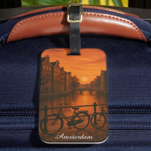 Retro Amsterdam Nederland Grachten Sunset Glow Bagagelabel (Voorkant Insitu 2)