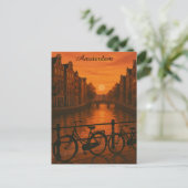 Retro Amsterdam Nederland Grachten Sunset Glow Briefkaart (Staand voorkant)