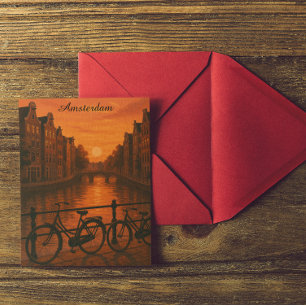 Retro Amsterdam Nederland Grachten Sunset Glow Briefkaart