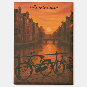 Retro Amsterdam Nederland Grachten Sunset Glow Magneet