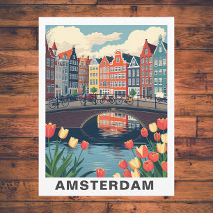 Retro Amsterdam Nederland Reis Fiets Briefkaart
