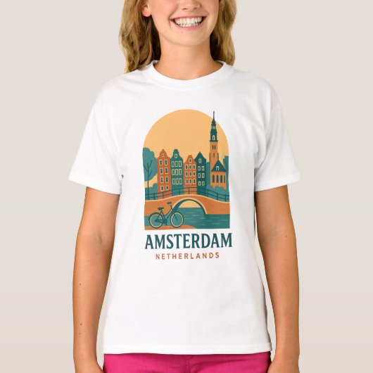 Retro Amsterdam Nederland Reis T-Shirt (Voorkant)