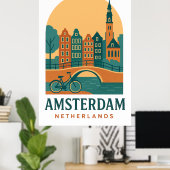 Retro Amsterdam Nederland Reisposter Poster (Thuiskantoor)