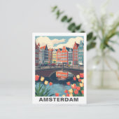 Retro Amsterdam Netherlands Travel Bicycle Briefkaart (Staand voorkant)