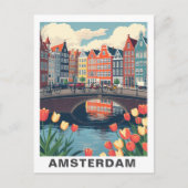 Retro Amsterdam Netherlands Travel Bicycle Briefkaart (Voorkant)