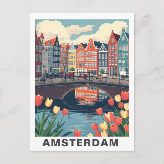 Retro Amsterdam Netherlands Travel Bicycle Briefkaart (Voorkant)