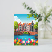 Retro Amsterdam Reizen met Tulpen Briefkaart (Staand voorkant)