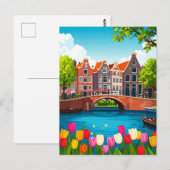 Retro Amsterdam Reizen met Tulpen Briefkaart (Voorkant / Achterkant)