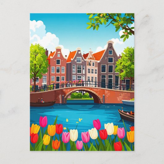 Retro Amsterdam Reizen met Tulpen Briefkaart (Voorkant)