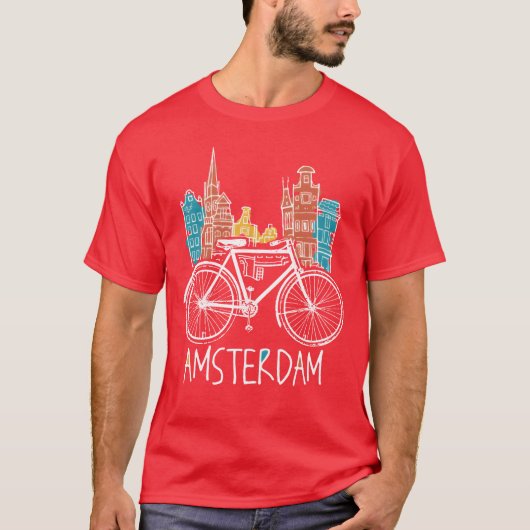 Retro Amsterdam Stad Nederland Fiets T-shirt (Voorkant)