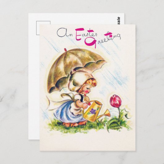 Retro An Easter Greeting Watering Tulip Garden Briefkaart (Voorkant / Achterkant)